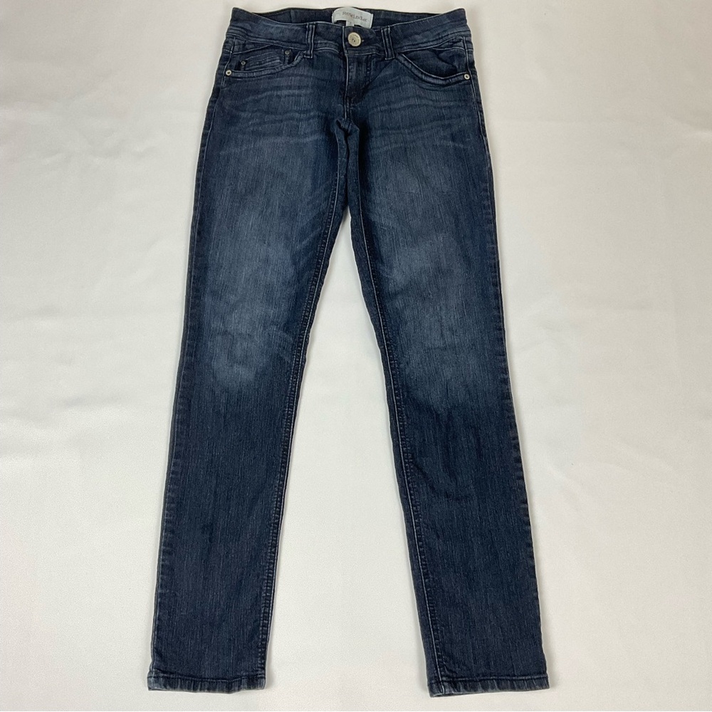Rewind Womens Juniors 5 dark blue low rise stretchy skinny jeans